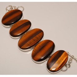 Zilveren edelsteen armband grote Tijgeroog schakels
