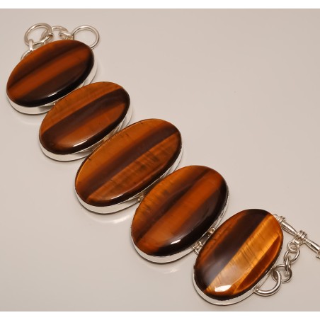 Zilveren edelsteen armband grote Tijgeroog schakels