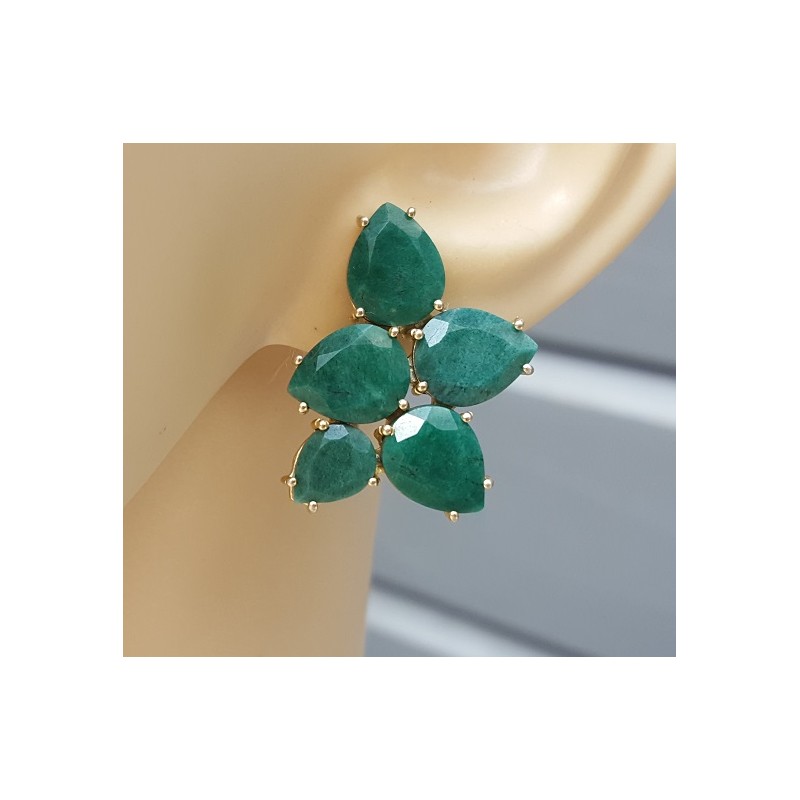 Vergulde oorbellen gezet met Emerald