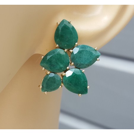 Vergulde oorbellen gezet met Emerald