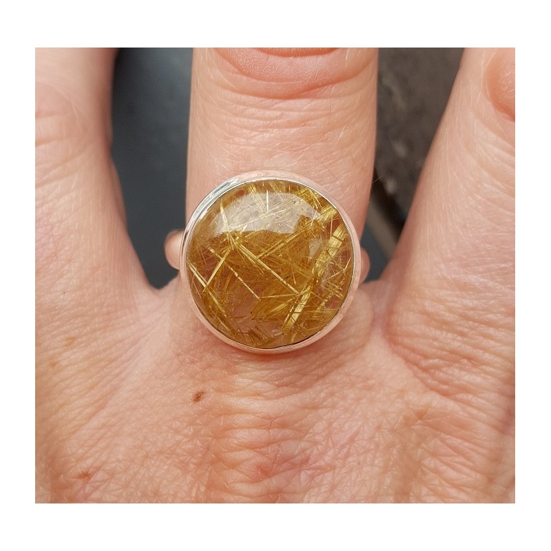 Zilveren ring gezet met ronde gouden Rutielkwarts 19 mm