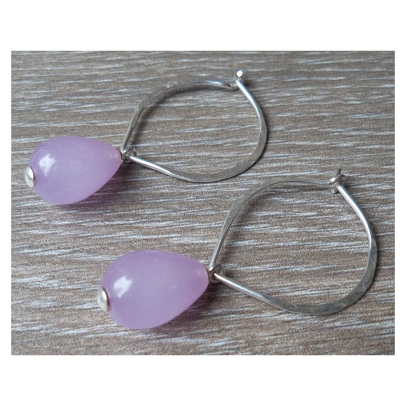 Zilveren oorbellen / creolen met paarse Chalcedoon