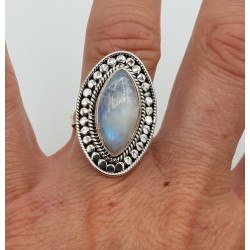 Zilveren ring gezet met marquise regenboog Maansteen 17.3 mm