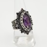 Zilveren ring met marquise Amethist bewerkte setting