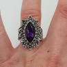 Zilveren ring met marquise Amethist bewerkte setting