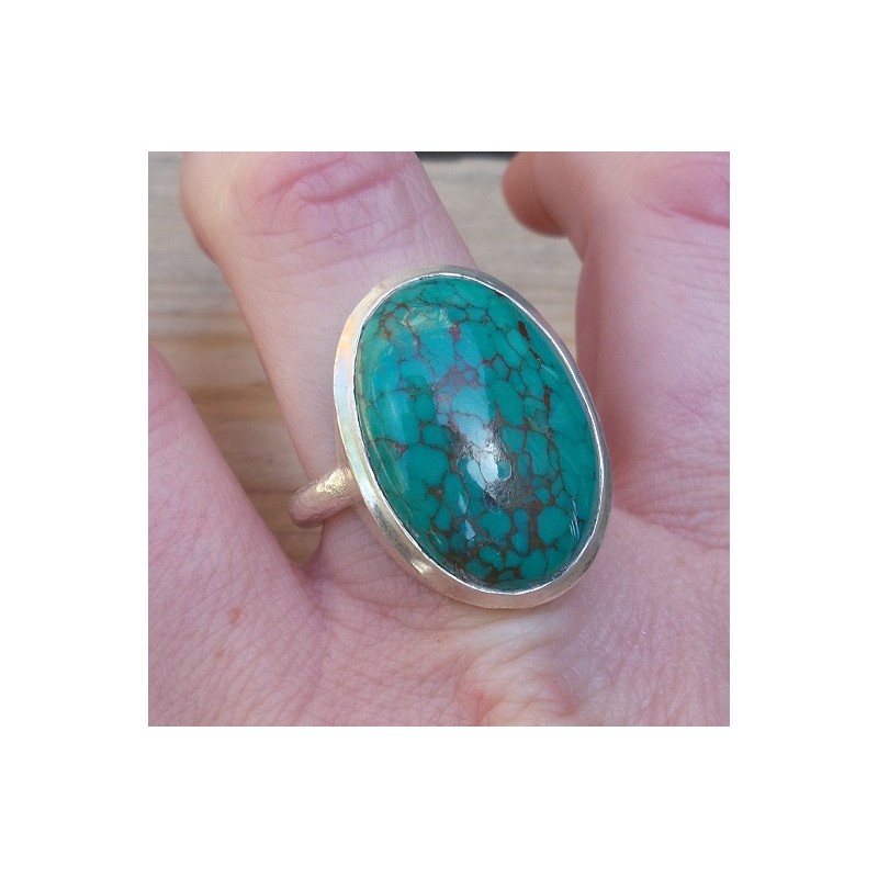Zilveren ring gezet met ovale Turkoois maat 18 mm