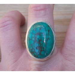 Zilveren ring gezet met ovale Turkoois maat 18 mm