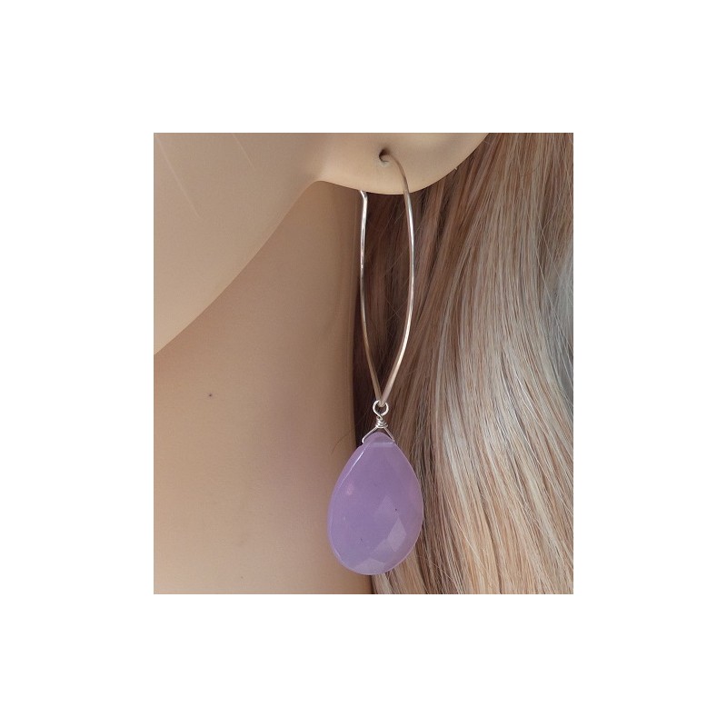 Zilveren oorbellen / creolen met facet paarse Chalcedoon briolet