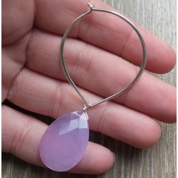 Zilveren oorbellen / creolen met facet paarse Chalcedoon briolet