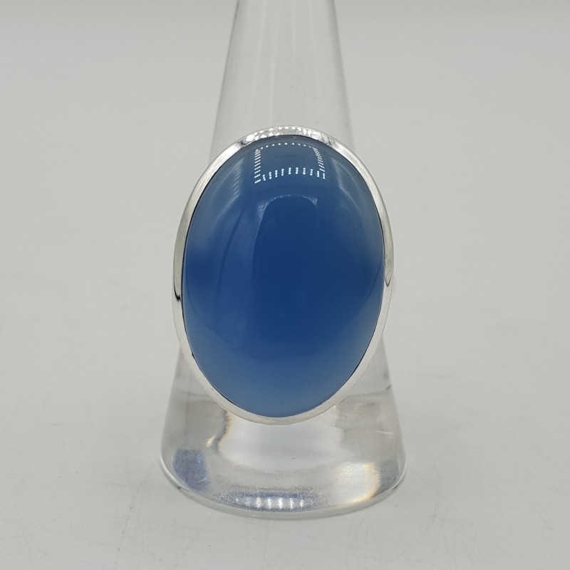 Zilveren ring gezet met ovale blauw Chalcedoon 18.5 mm
