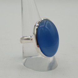 Zilveren ring gezet met ovale blauw Chalcedoon 18.5 mm