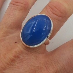Zilveren ring gezet met ovale blauw Chalcedoon 18.5 mm