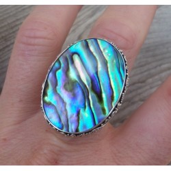 Zilveren ring met grote Abalone schelp bewerkte kop 18.5 mm