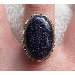 Zilveren ring met ovale blauwe Goudsteen bewerkte setting 18 mm.