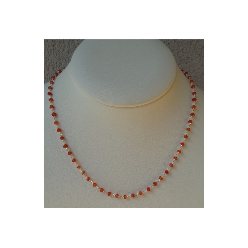 Zilveren ketting met facet geslepen Carneool rondelle