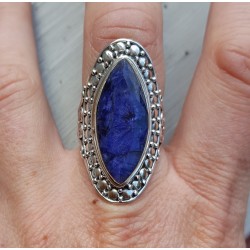 Zilveren ring gezet met marquise Saffier 18 mm