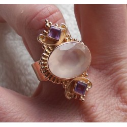 Vergulde zilveren ring gezet met Rozenkwarts en Amethist 17.3 mm