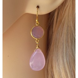 Vergulde oorbellen Chalcedoon briolet en facet Chalcedoon