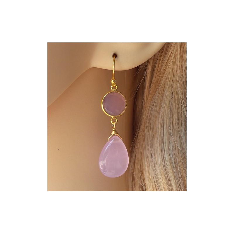 Vergulde oorbellen Chalcedoon briolet en facet Chalcedoon