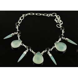 Zilveren edelsteen ketting met Chalcedoon en zwarte Agaat