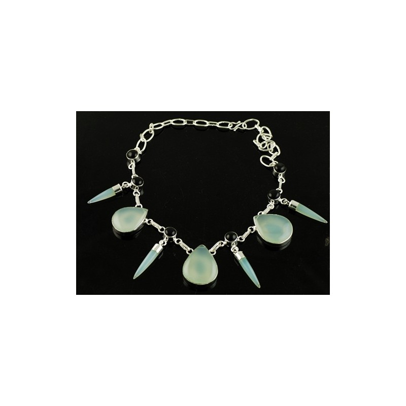 Zilveren edelsteen ketting met Chalcedoon en zwarte Agaat