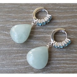 Zilveren oorbellen/croelen blauw Topaas en Aquamarijn briolet