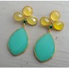 Vergulde oorbellen met gele en Chrysopraas groene Chalcedoon