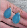 Vergulde oorbellen met grote blauwe Chalcedoon briolet