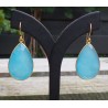Vergulde oorbellen met grote blauwe Chalcedoon briolet