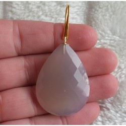Vergulde oorbellen met grote grijze Chalcedoon briolet