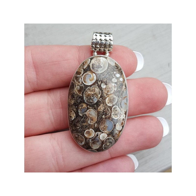 Zilveren hanger met ovale cabochon Turitella Agaat