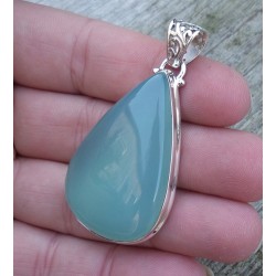 Zilveren hanger gezet met druppelvorm aqua Chalcedoon