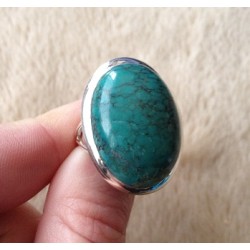 Zilveren edelsteen ring met Turkoois ring maat 17 mm.
