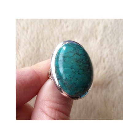 Zilveren edelsteen ring met Turkoois ring maat 17 mm.