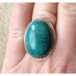 Zilveren edelsteen ring met Turkoois ring maat 17 mm.