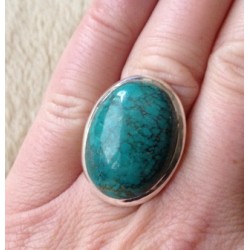 Zilveren edelsteen ring met Turkoois ring maat 17 mm.