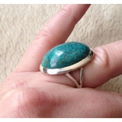 Zilveren edelsteen ring met Turkoois ring maat 17 mm.