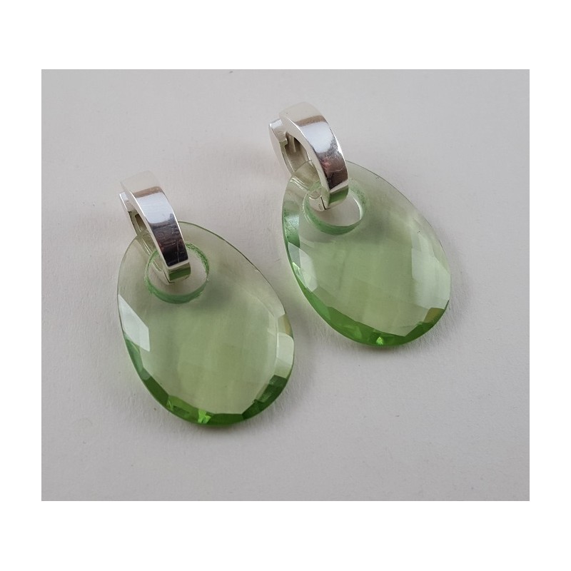 Zilveren ceolen met ovale hanger van groene Amethist quartz