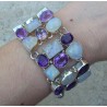 Zilveren armband gezet met regenboog Maansteen en Amethisten