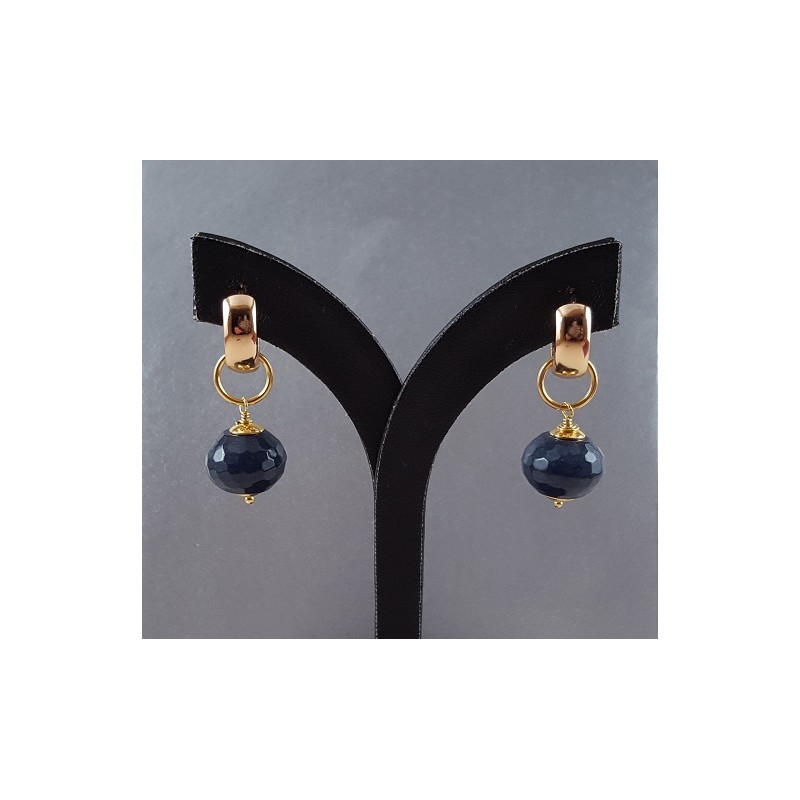 Vergulde creolen met Saffier blauwe Jade