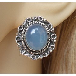 Zilveren oorbellen/oorknoppen met Chalcedoon in bewerkte setting