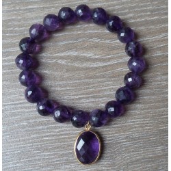 Armband met facet Amethist en vergulde Amethist hanger