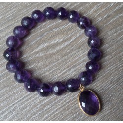 Armband met facet Amethist en vergulde Amethist hanger