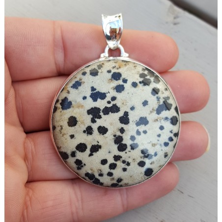 Zilveren hanger gezet met grote ronde Dalmatier Jaspis
