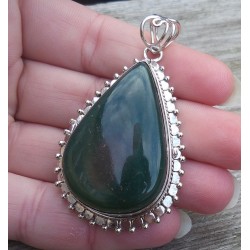 Zilveren hanger druppelvorm Nephriet Jade bewerkte setting