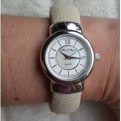 Zilveren horloge / armband van crème Roggenleer