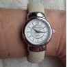 Zilveren horloge / armband van crème Roggenleer