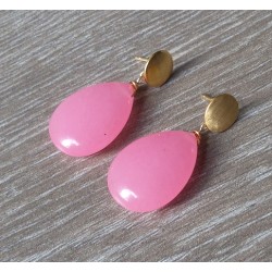 Vergulde oorbellen met roze Jade briolet