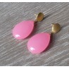 Vergulde oorbellen met roze Jade briolet