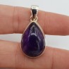 Zilveren hanger gezet met brede druppelvorm cabochon Amethist